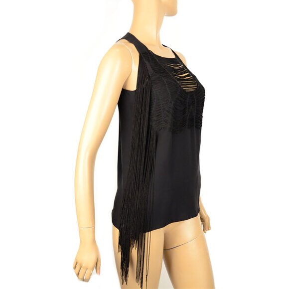 GUCCI TOP BLACK SILK LONG FRINGE SLEEVELESS sz IT 42 US 6 - Picture 8 of 14